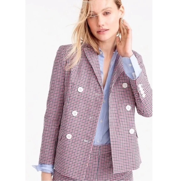 J Crew Seersucker Gingham Plaid Print Cotton Double Breasted Blazer Jacket 6 - Picture 1 of 11